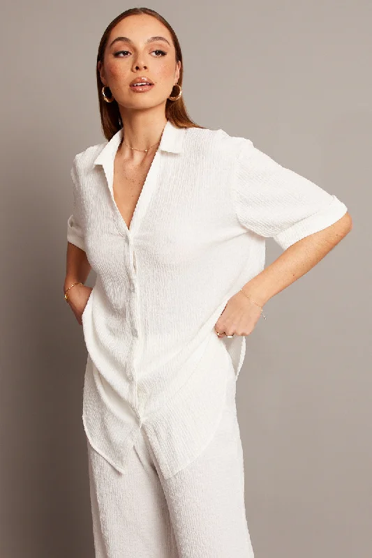 White Textured Shirt Short Sleeve