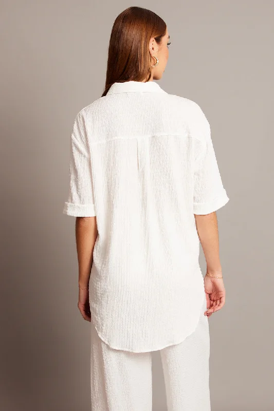 White Textured Shirt Short Sleeve