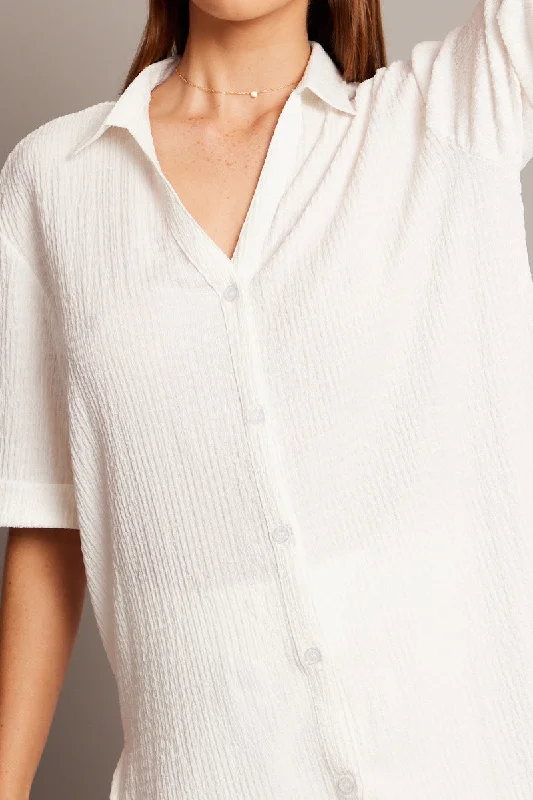 White Textured Shirt Short Sleeve