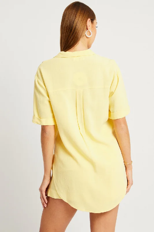 Yellow Relaxed Shirt Short Sleeve Linen Blend