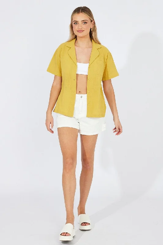 Yellow Shirt Short Sleeve Collared Neck