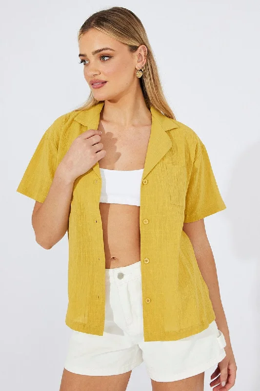 Yellow Shirt Short Sleeve Collared Neck