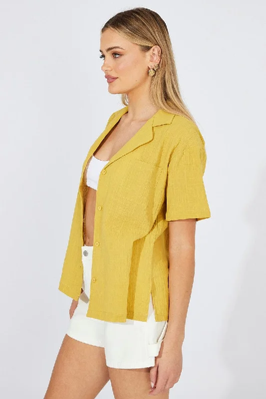 Yellow Shirt Short Sleeve Collared Neck