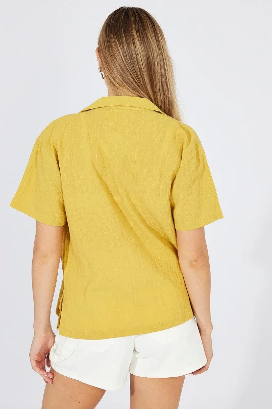 Yellow Shirt Short Sleeve Collared Neck