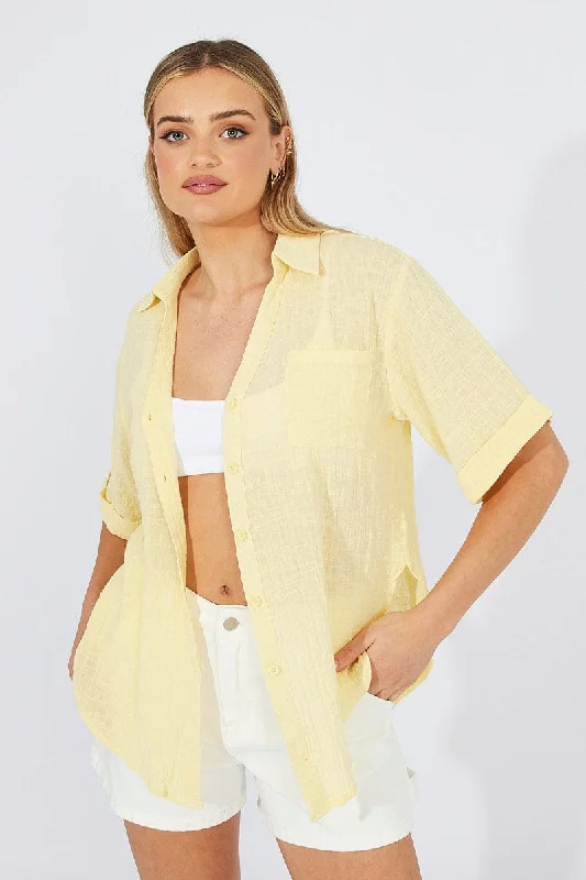 Yellow Shirt Short Sleeve Collared Neck