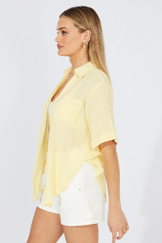 Yellow Shirt Short Sleeve Collared Neck