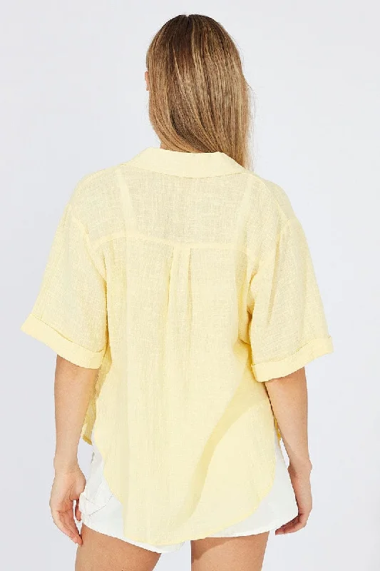 Yellow Shirt Short Sleeve Collared Neck