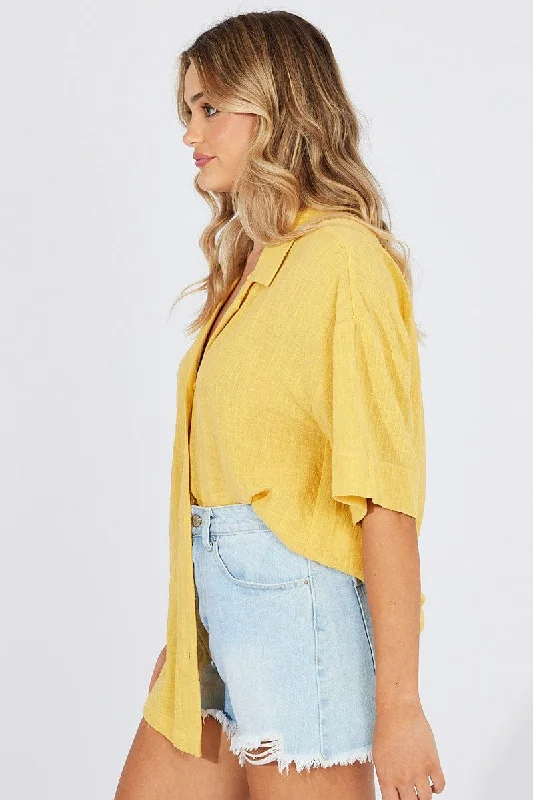 Yellow Shirt Short Sleeve Collared Neck