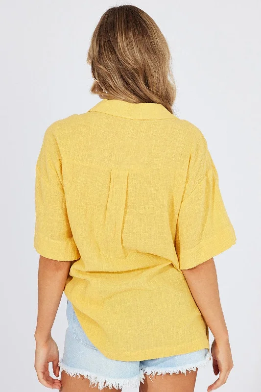 Yellow Shirt Short Sleeve Collared Neck