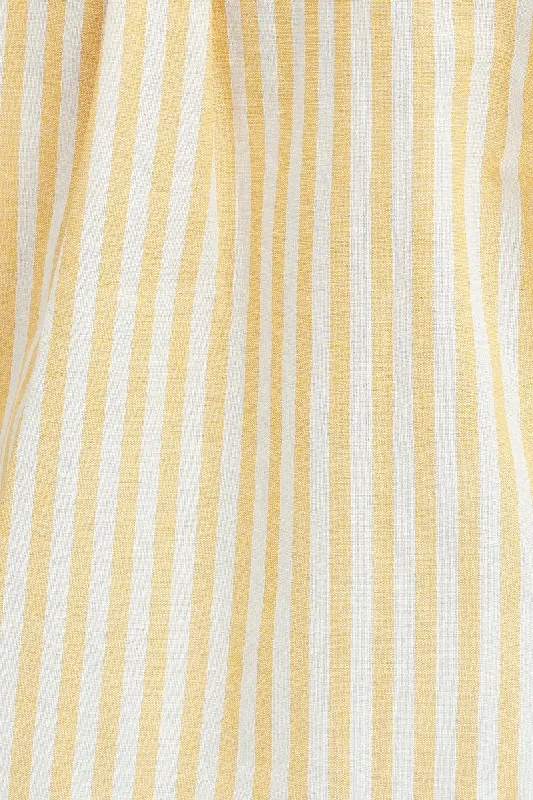 Yellow Stripe Shirt Short Sleeve Collared Neck