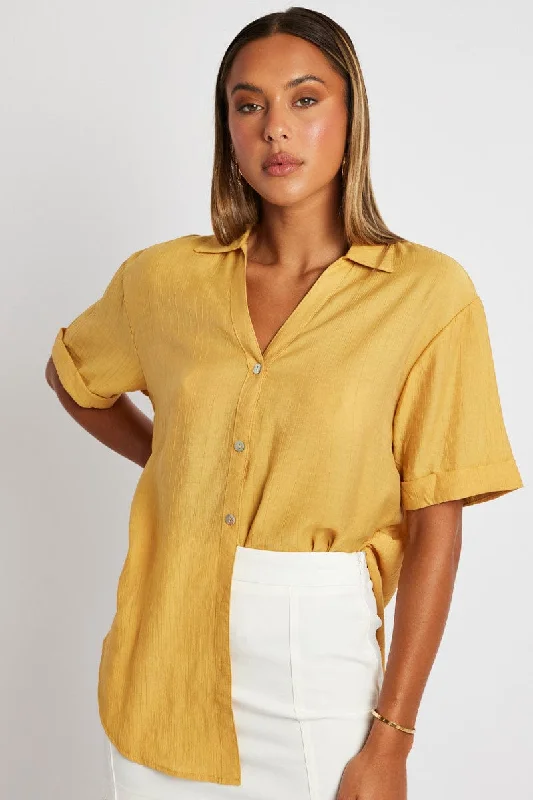 Yellow Textured Shirt Short Sleeve