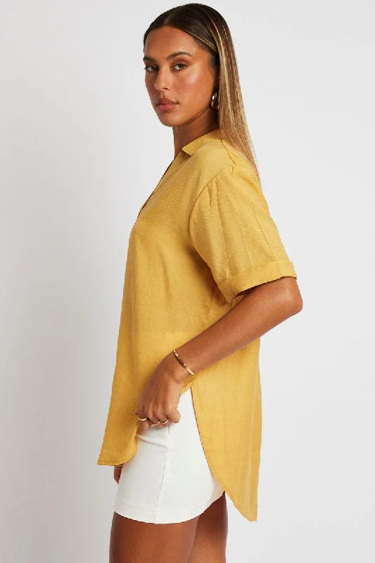 Yellow Textured Shirt Short Sleeve