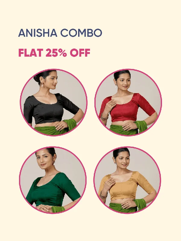 Anisha | Elbow Sleeves FlexiFit™ Saree Blouse Bestseller Combo @ 25% OFF