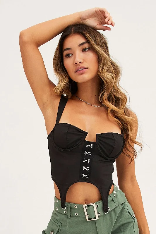 Black Bandage Hook Decor Corset Top Lingerie