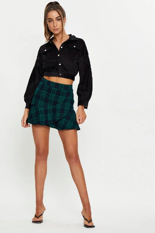 Black Crop Button Front Shirt