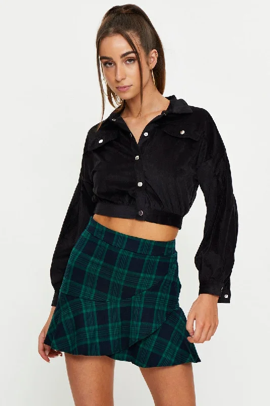 Black Crop Button Front Shirt