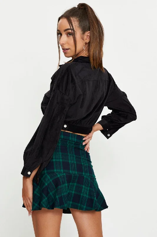 Black Crop Button Front Shirt