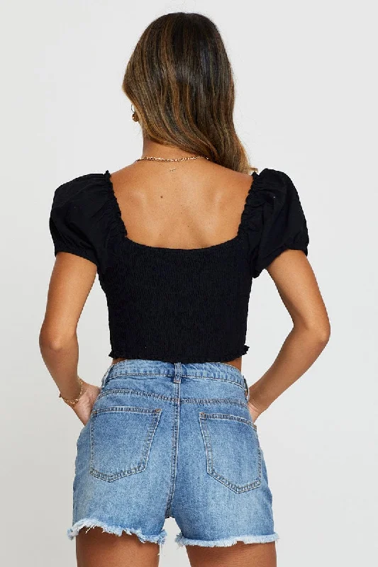 Black Crop Top Short Sleeve