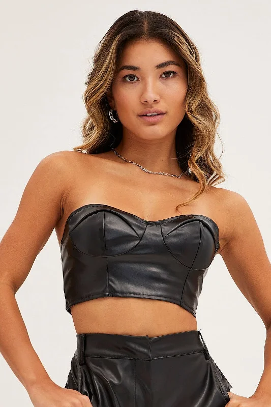 Black Faux Leather Corset Top