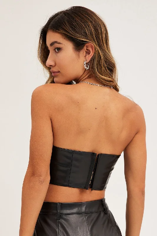 Black Faux Leather Corset Top