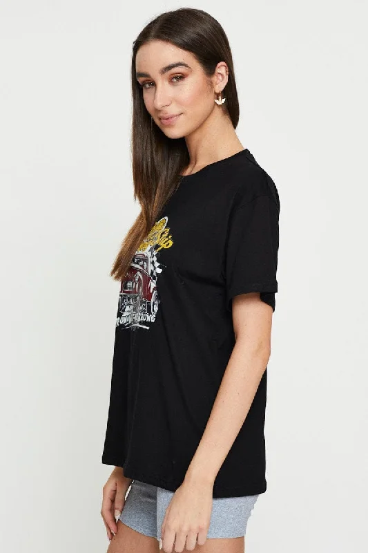 Black Graphic T Shirt Short Sleeve