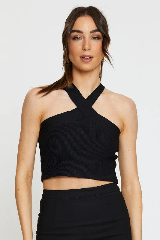 Black Knit Top Sleeveless Halter