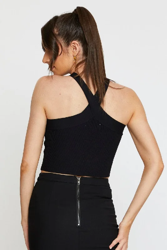 Black Knit Top Sleeveless Halter