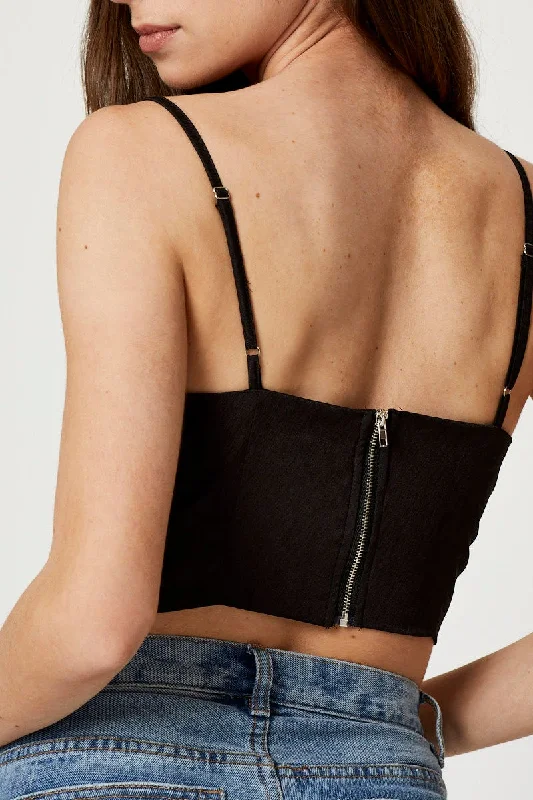 Black Satin Cowl Neck Crop Top