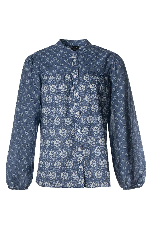 Nehru collar Blouse | Indigo Stamp | 6545ZZ