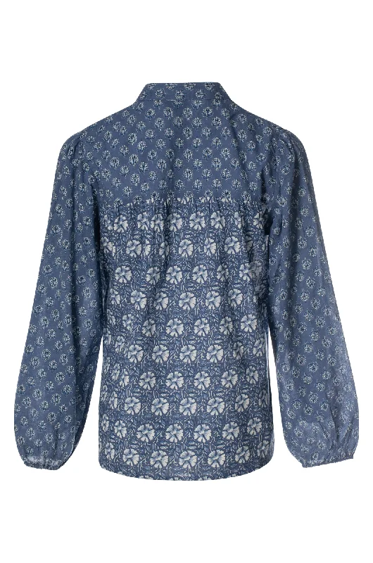 Nehru collar Blouse | Indigo Stamp | 6545ZZ