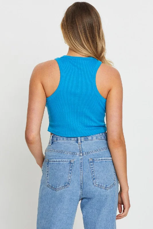 Blue Crop Top Sleeveless