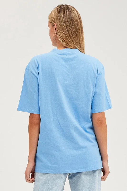 Blue Graphic T Shirt Oversized Crew Neck