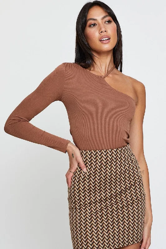 Brown Asymmetric Top One Shoulder