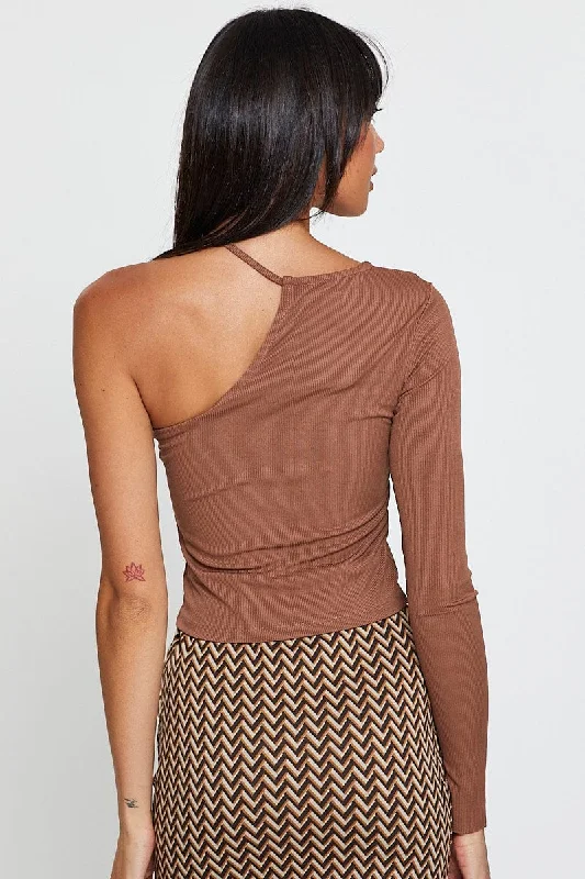 Brown Asymmetric Top One Shoulder