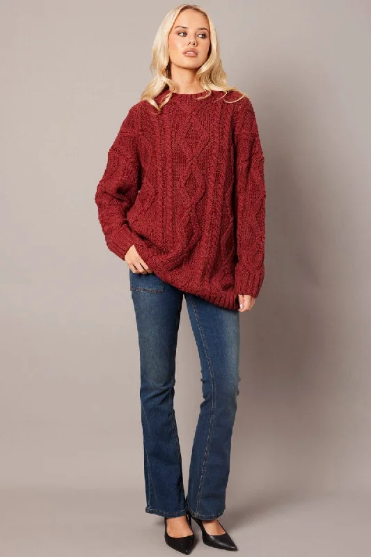 Brown Cable Knit Top Long Sleeve Longline