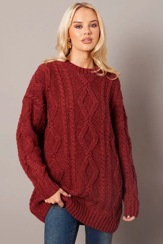 Brown Cable Knit Top Long Sleeve Longline