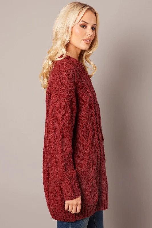 Brown Cable Knit Top Long Sleeve Longline