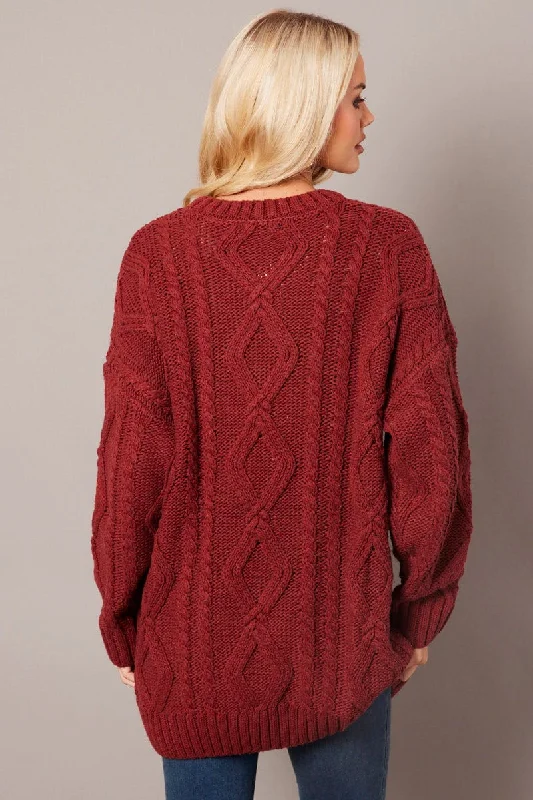 Brown Cable Knit Top Long Sleeve Longline