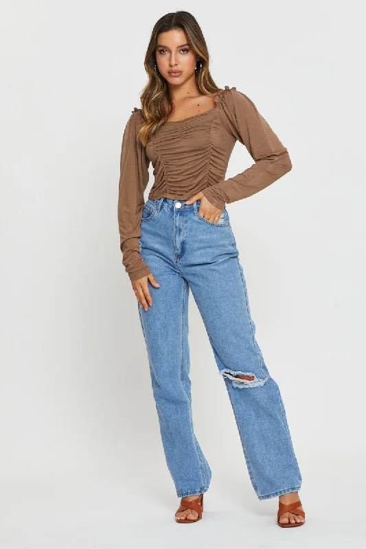 Brown Crop Top Long Sleeve