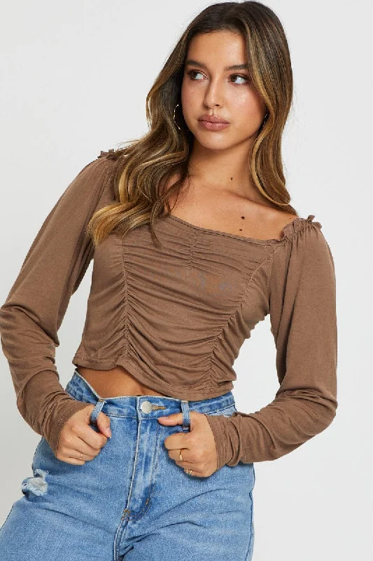 Brown Crop Top Long Sleeve