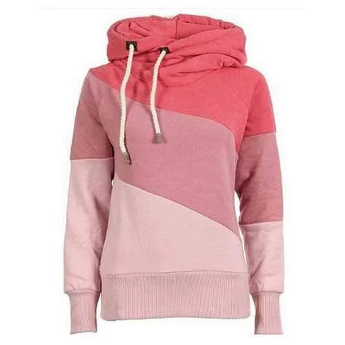 Long Sleeve Pullover Color Stitching Hoodies Sweatshirt for Women