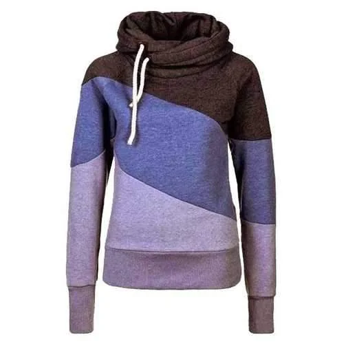 Long Sleeve Pullover Color Stitching Hoodies Sweatshirt for Women