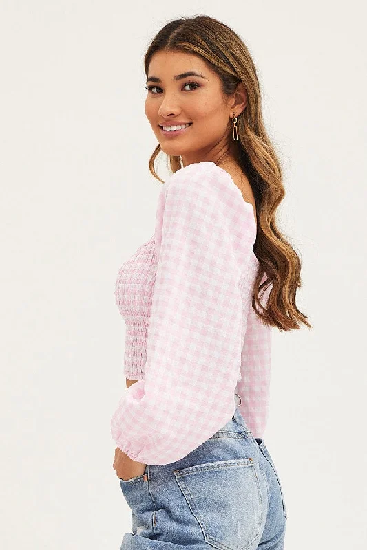 Check Crop Top Long Sleeve