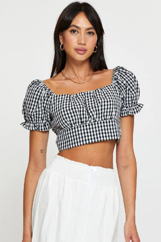 Check Crop Top Short Sleeve