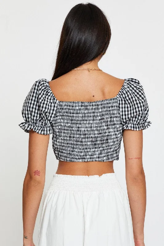 Check Crop Top Short Sleeve