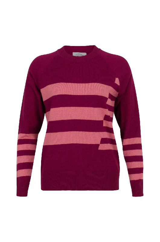 Contrast stripe round neck Jersey | BERRY/ROSE | 7322ZR