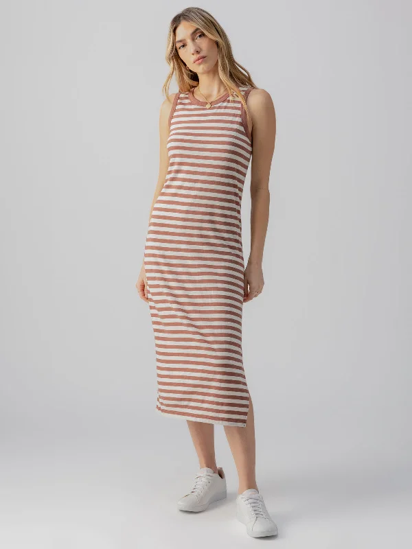 Contrast Trim Maxi Dress Washed Clay/Birch Stripe