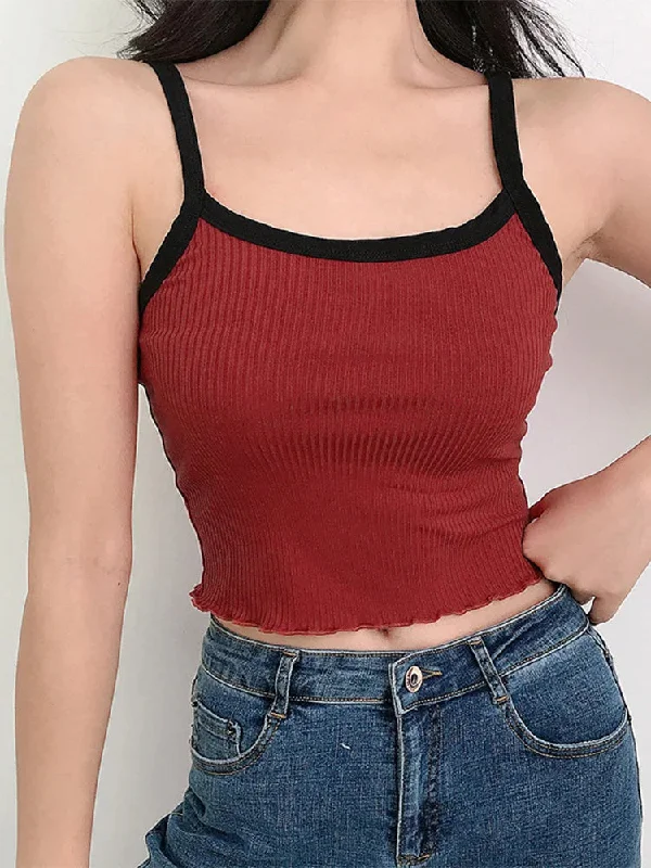 Summer New Fashion Contrast Color Casual Fitness Off Shoulder Strapless Camisole Crop Tops