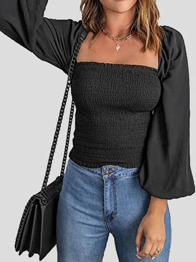 MegaBetty - Square Neck Long Sleeves Slim Blouse