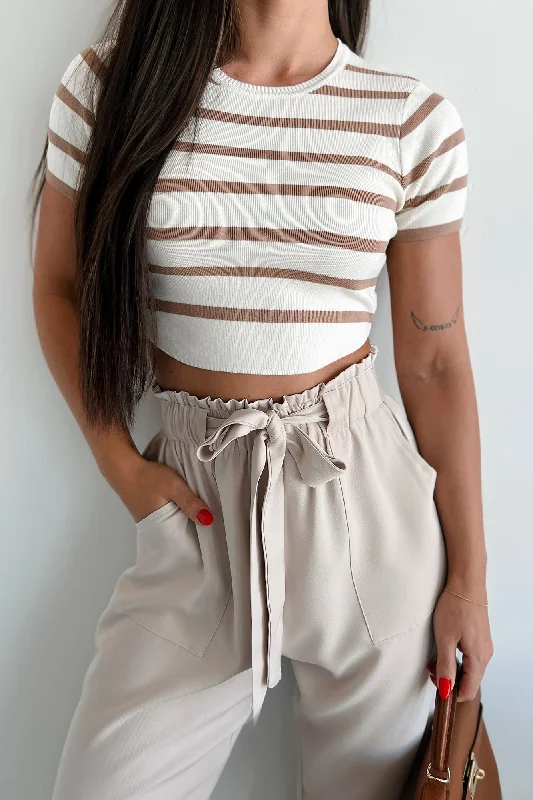 Daily Adoration Striped Crop Top (Off White/Tan)